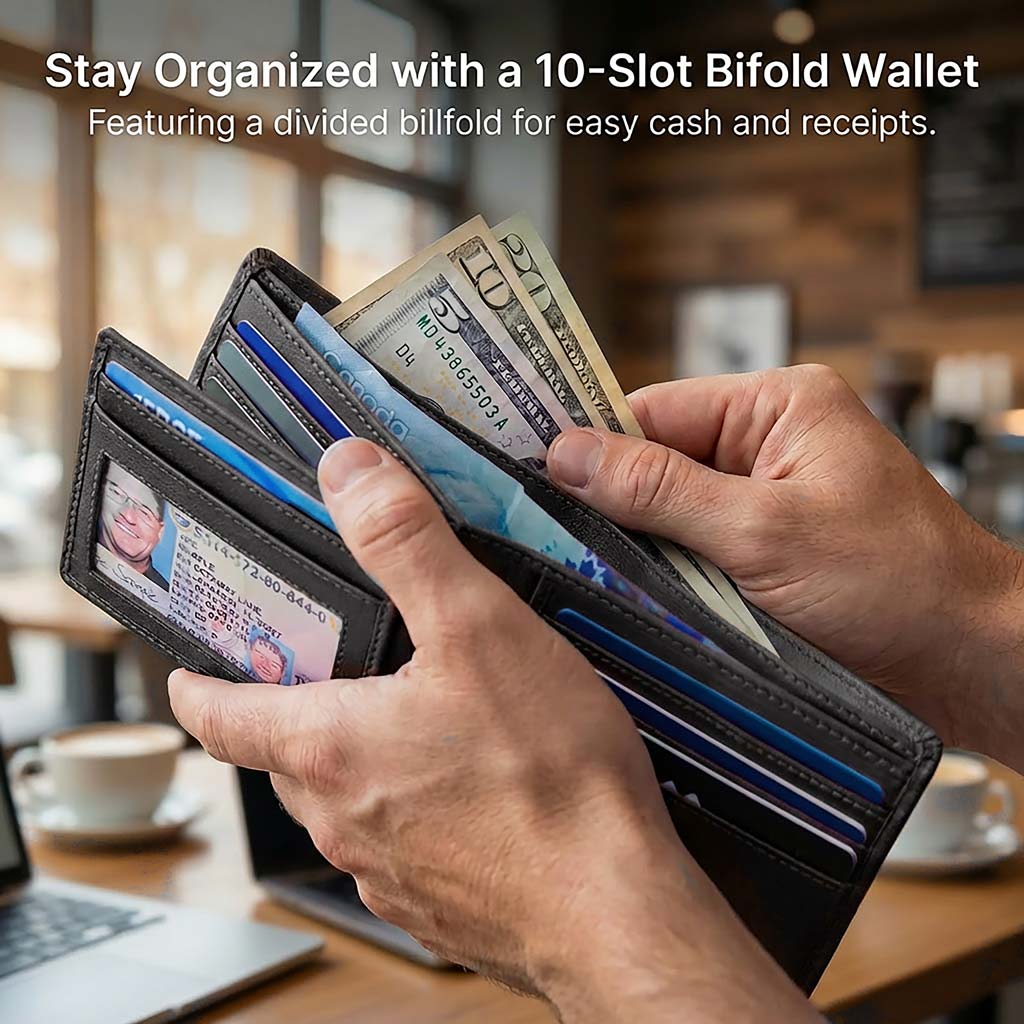 Men's RFID 10 Slot Bifold Wallet with ID Window – photo 12