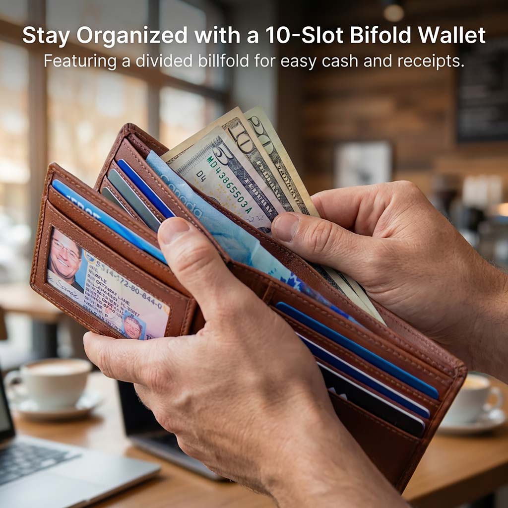 Men's RFID 10 Slot Bifold Wallet with ID Window – photo 5